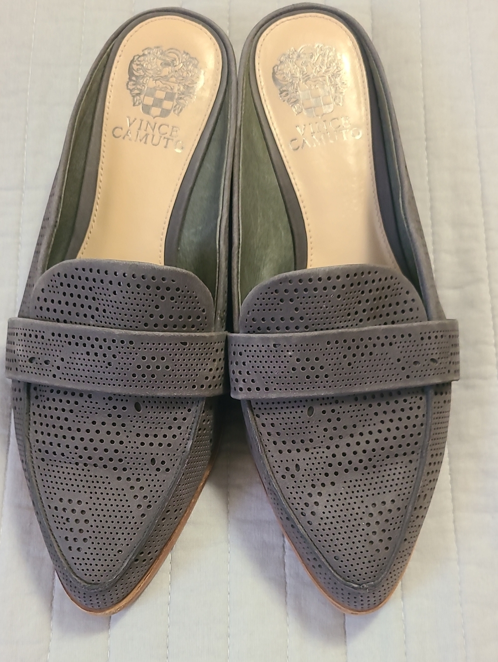 Vince Camuto Kaylana Women's Trendy Leather Perforated Gray Loafer Mules S 8.5 M
